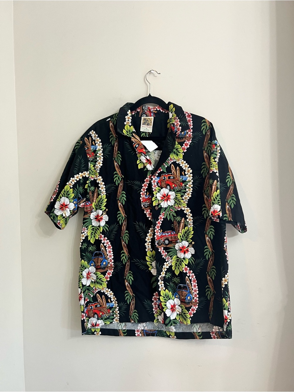 Black Hawaiian Floral Button-Up Shirt